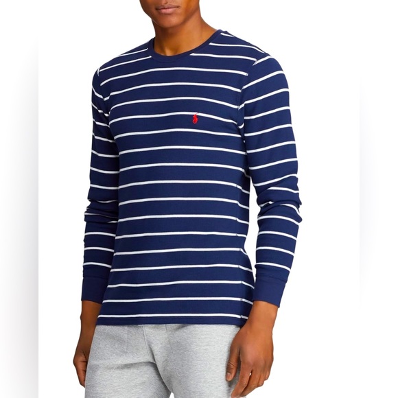Polo Ralph Lauren Striped Long-Sleeve Crewneck Tee - Blue Size Large - Picture 1 of 6